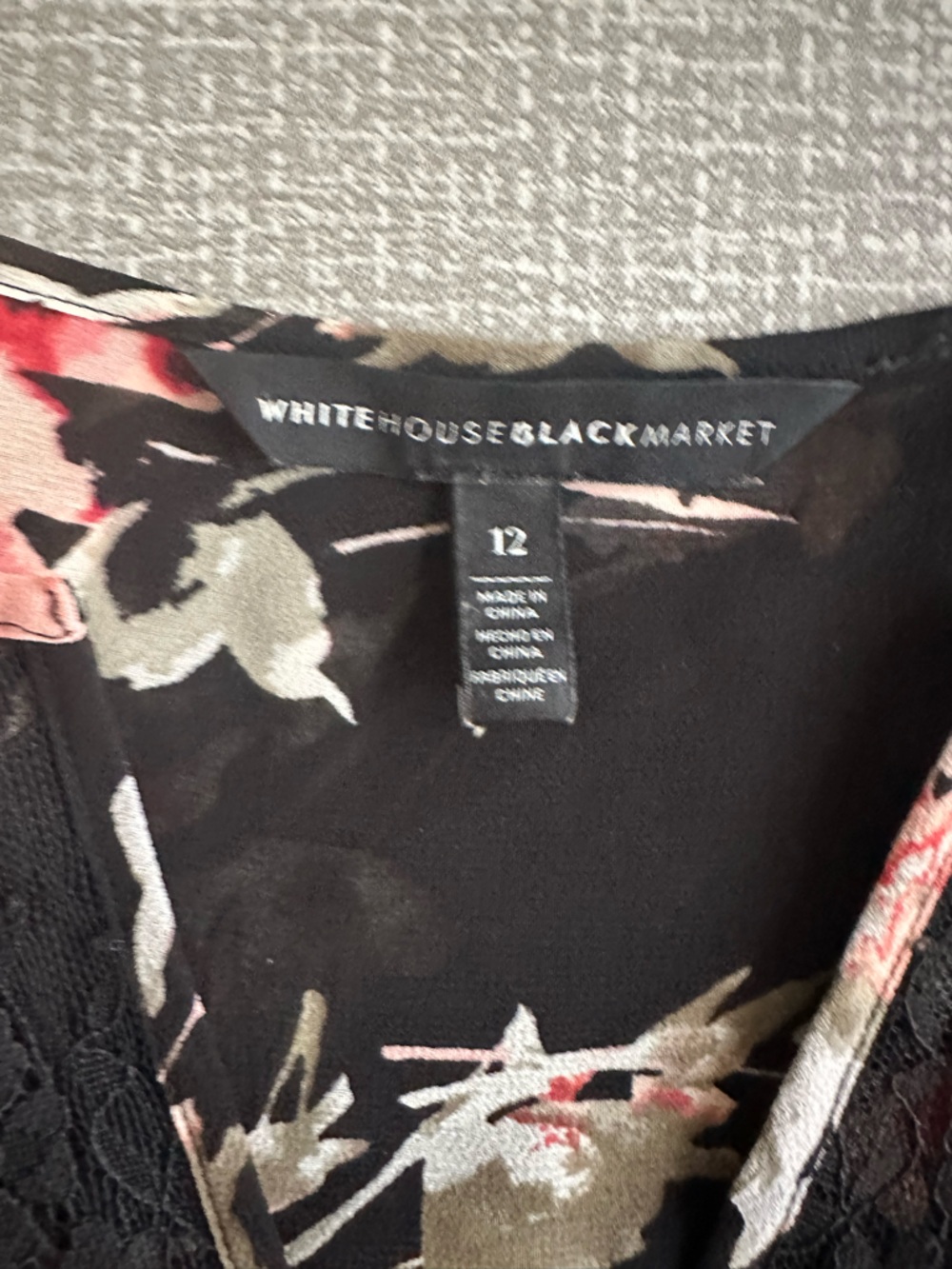 White House Black Market Floral Dress 12 Black Sheer Lace Hem Fit Flare - Picture 3 of 13